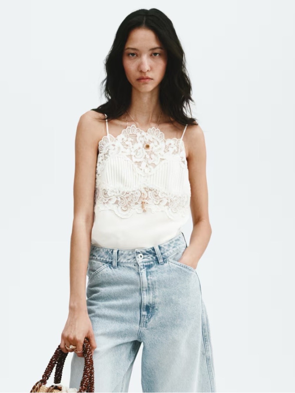 NWT H&M Linen blend lace detail Top